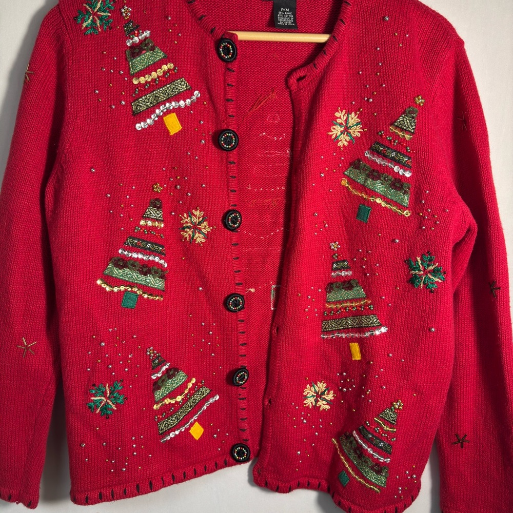 Vintage Festive‎ Red Christmas Tree Cardigan